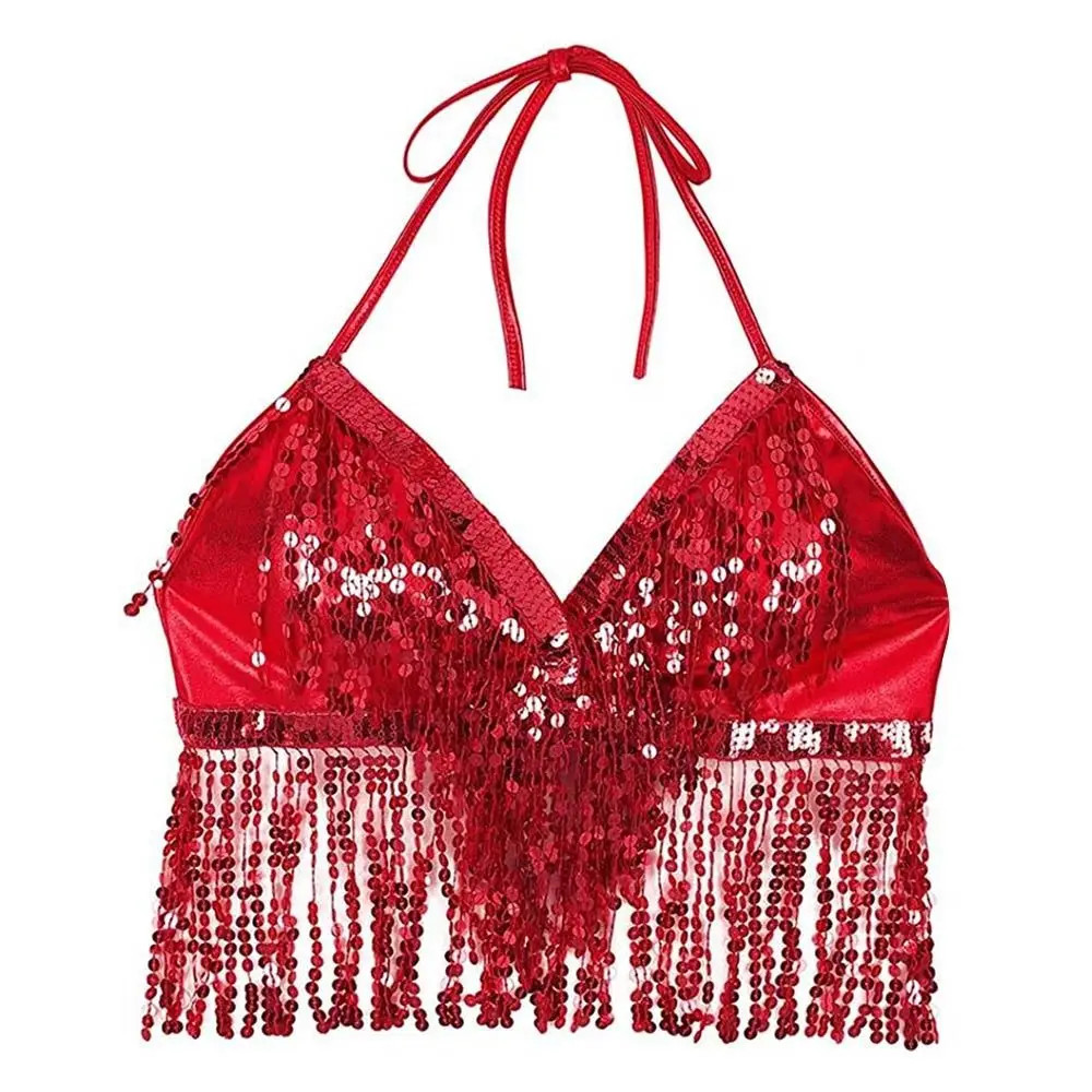 Belly Dance Sequin Fringe Top Nightclub Performance Halter Bra Dance Wear