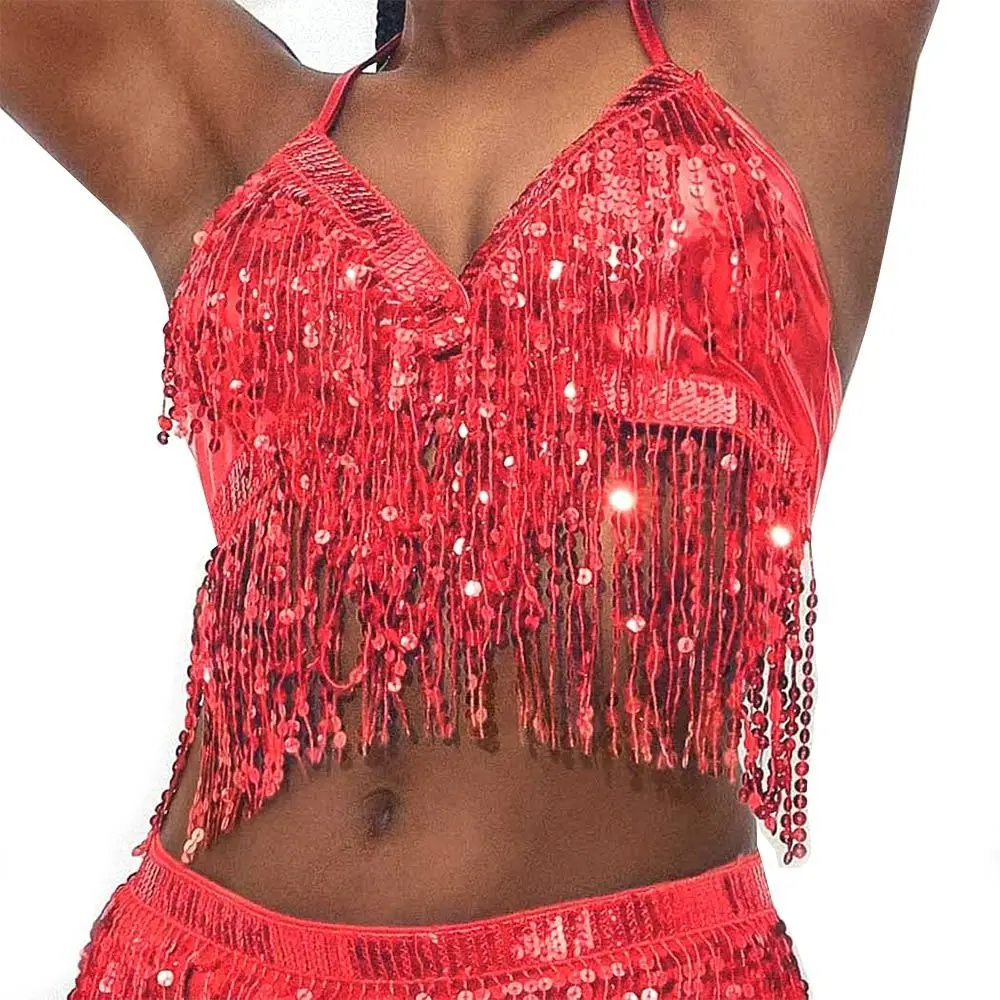 Belly Dance Sequin Fringe Top Nightclub Performance Halter Bra Dance Wear