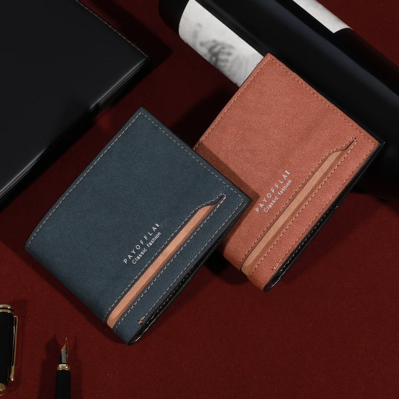 Men's Fashion Business Short Wallet With Card Slots Horizontal Soft PU Leather Wallet