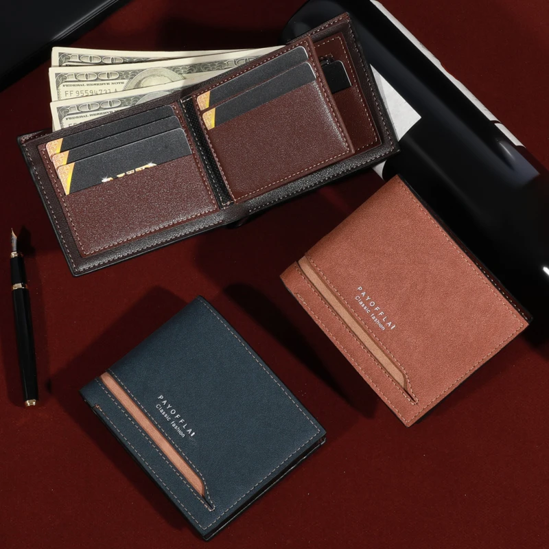 Men's Fashion Business Short Wallet With Card Slots Horizontal Soft PU Leather Wallet