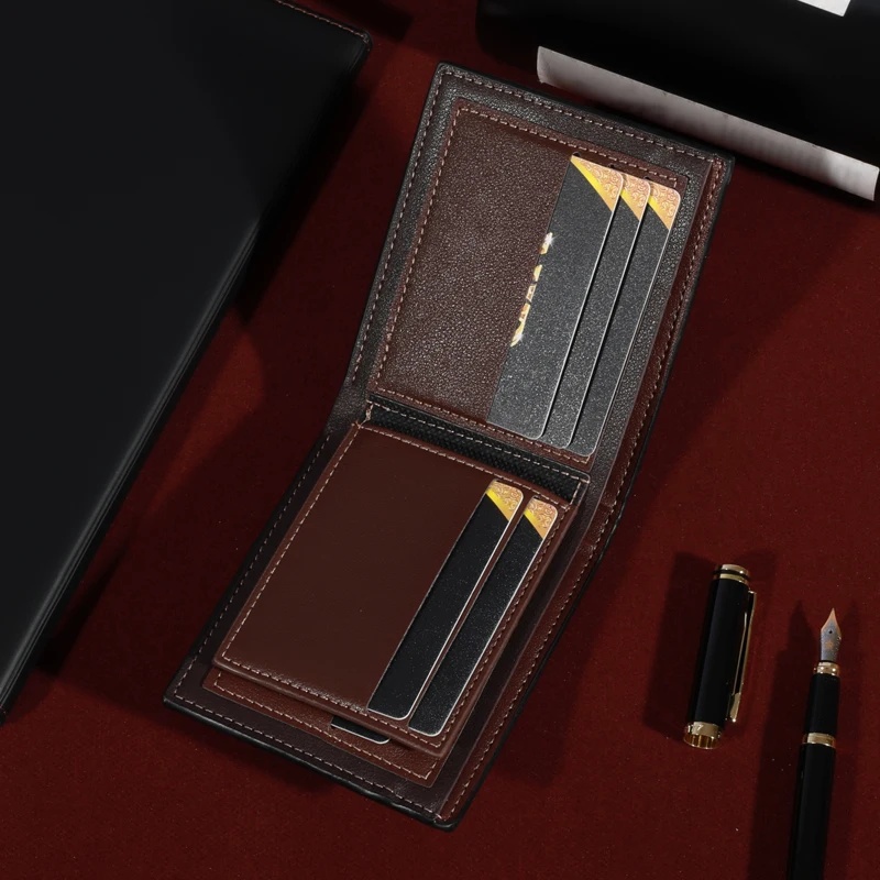 Men's Fashion Business Short Wallet With Card Slots Horizontal Soft PU Leather Wallet