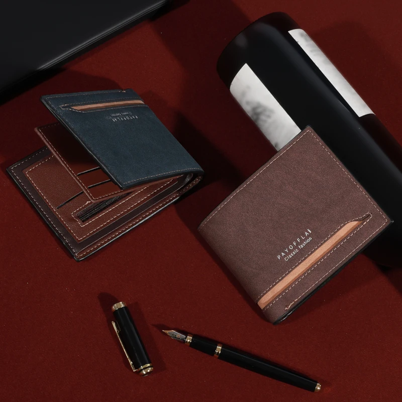 Men's Fashion Business Short Wallet With Card Slots Horizontal Soft PU Leather Wallet