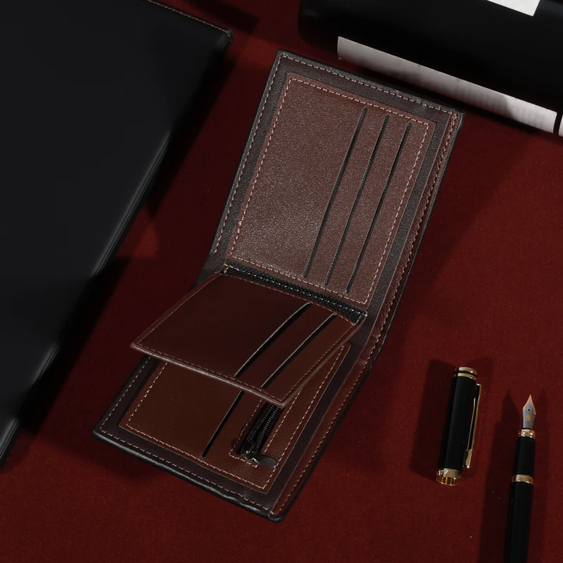 Men's Fashion Business Short Wallet With Card Slots Horizontal Soft PU Leather Wallet