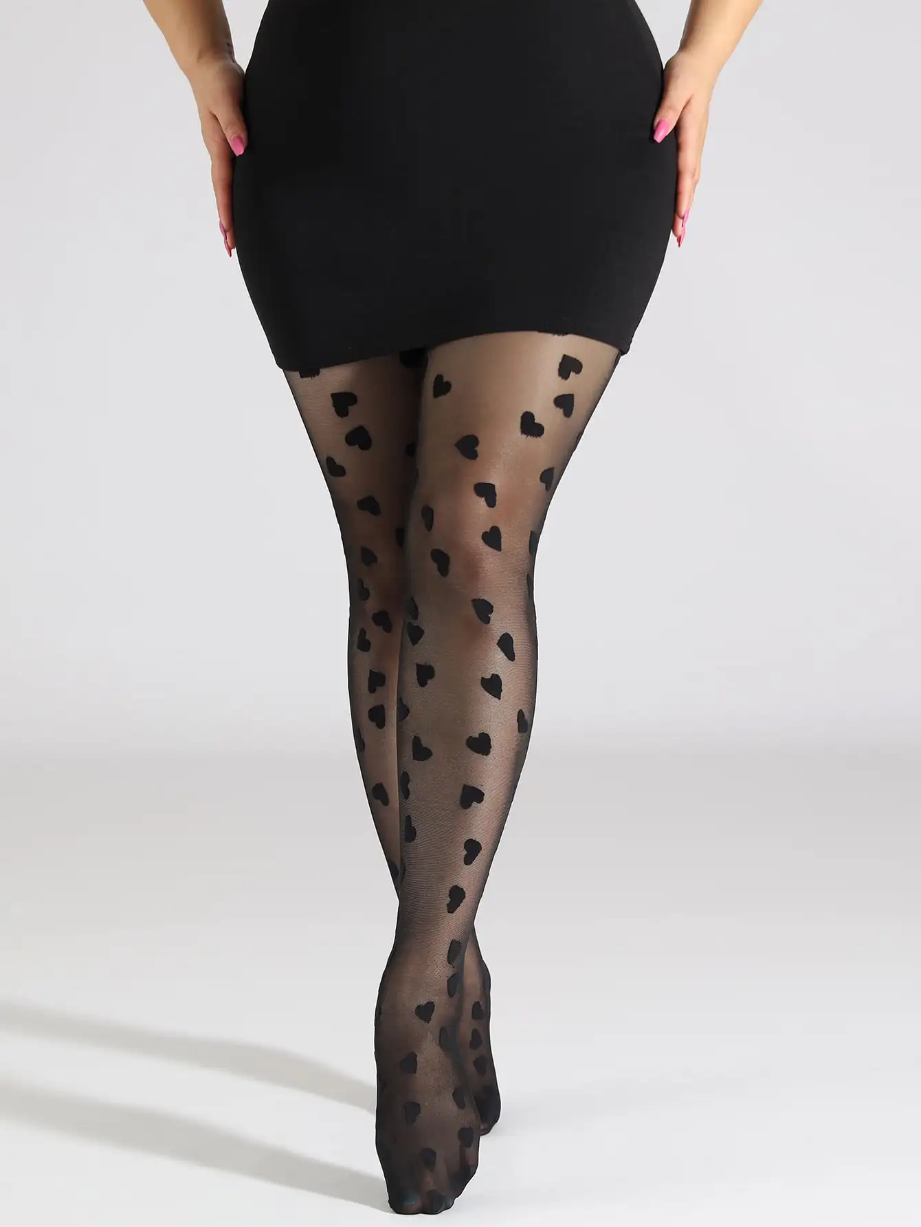 A Suit of Ladies New Plus Size Ultra-Thin Heart Print Slim Stocking Versatile Sexy Summer Pantyhose