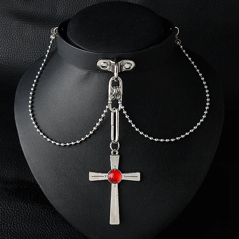anime cosplay Rosario and Vampire pendant necklace figure Akashiya Moka leather choker clavicle chain jewelry fans gifts