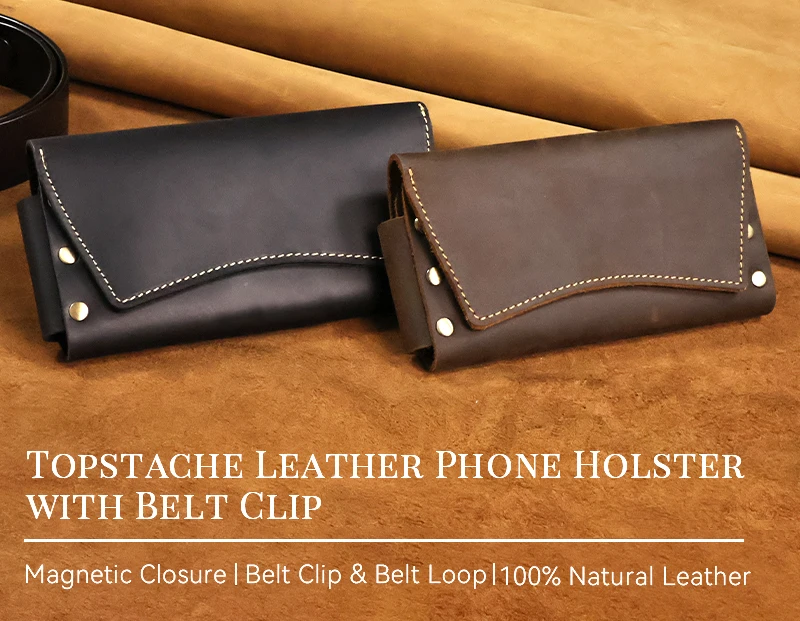 1pcRetro Genuine Leather Men's Waist Bag, Two ways to Wear, with a Leather Clip, Multifunctional Phone Bag, Zero Wallet