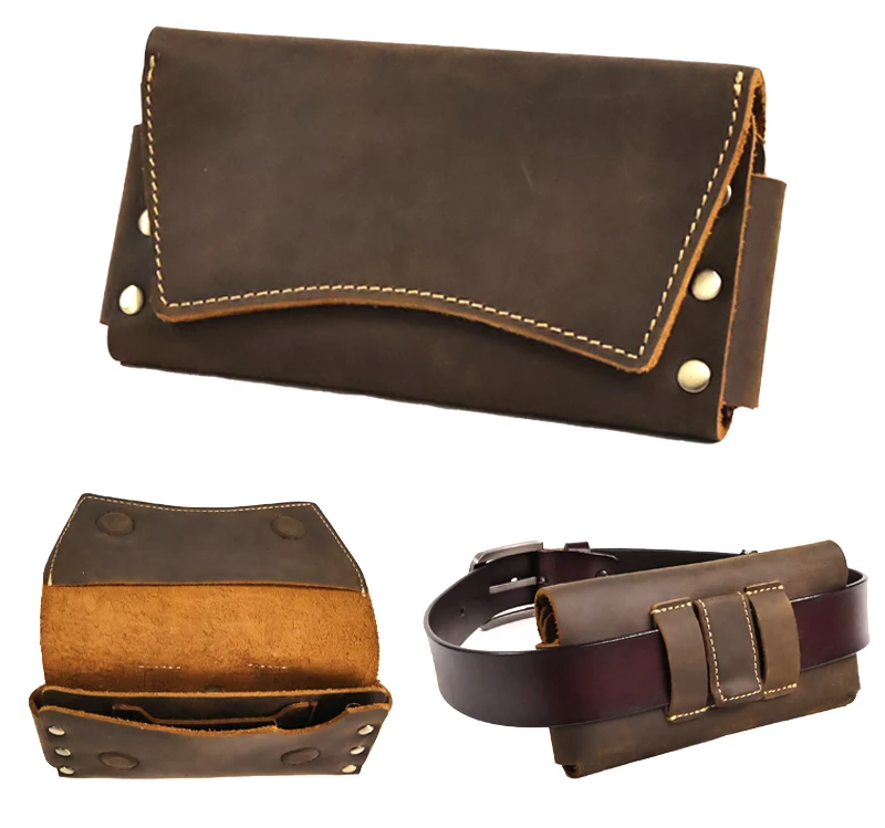 1pcRetro Genuine Leather Men's Waist Bag, Two ways to Wear, with a Leather Clip, Multifunctional Phone Bag, Zero Wallet