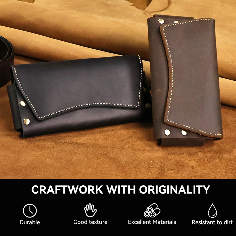 1pcRetro Genuine Leather Men's Waist Bag, Two ways to Wear, with a Leather Clip, Multifunctional Phone Bag, Zero Wallet