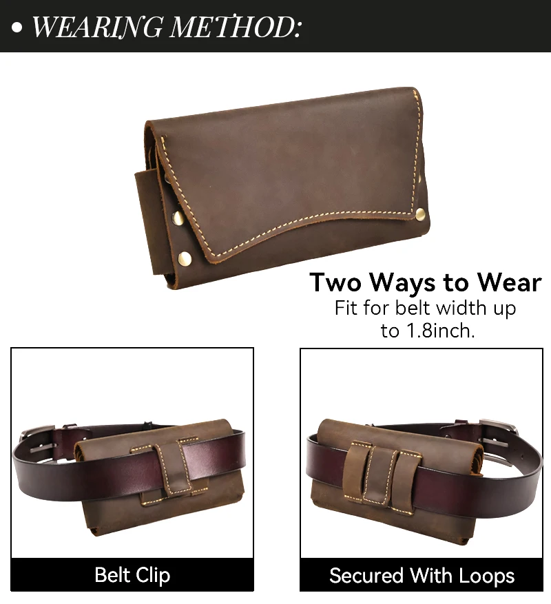 1pcRetro Genuine Leather Men's Waist Bag, Two ways to Wear, with a Leather Clip, Multifunctional Phone Bag, Zero Wallet