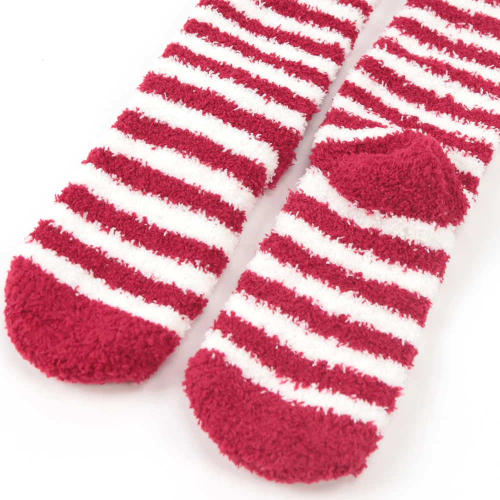 Soft Coral Fleece Sweet Knee Socks Winter Warm Girl Women Cute Cartoon Animal Stockings Striped Cozy Thigh High Christmas Gift