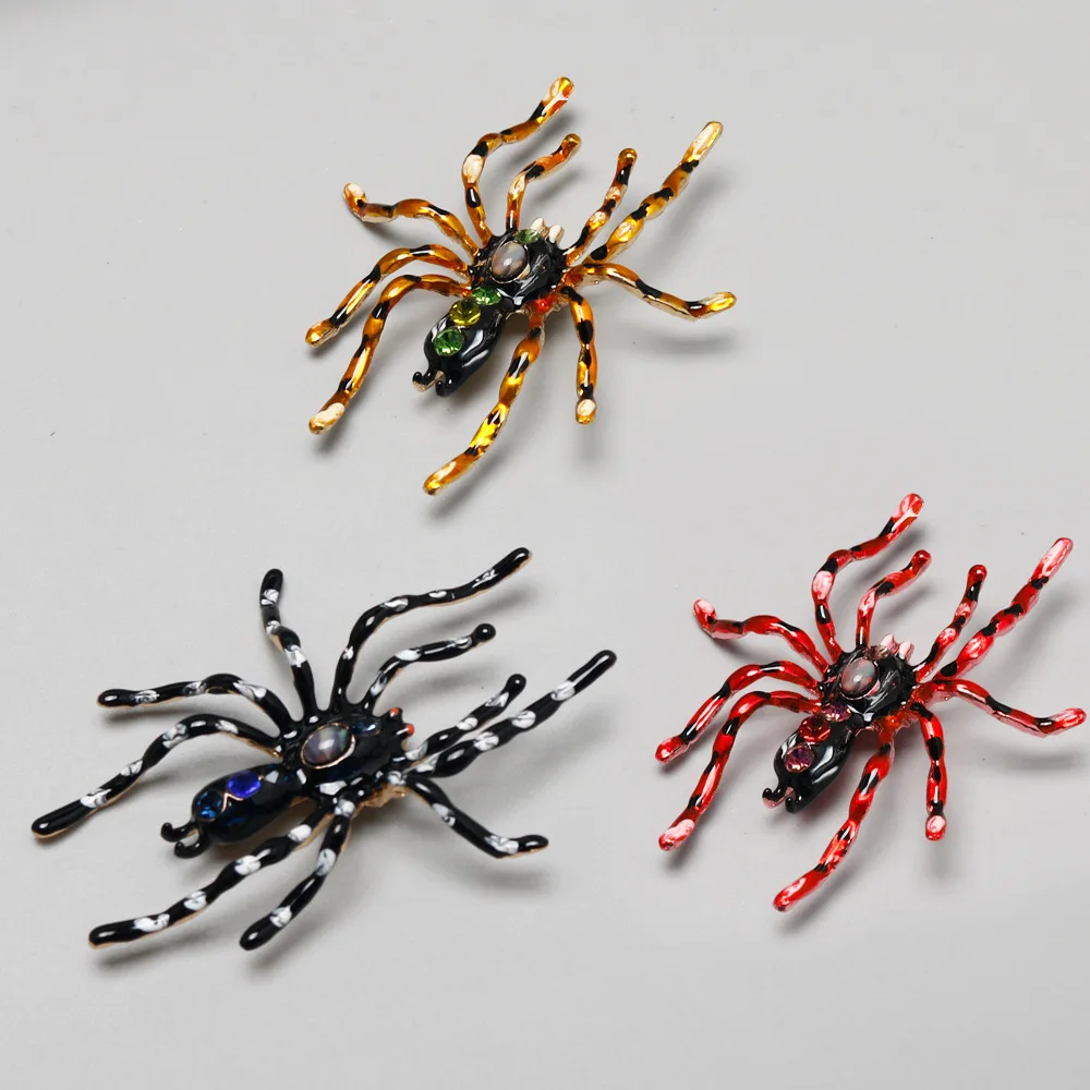 Animal Spider Enamel Brooch Insect Rhinestone Lapel Pin Unisex Clothes Button Metal Jewelry Boyfriend Gifts