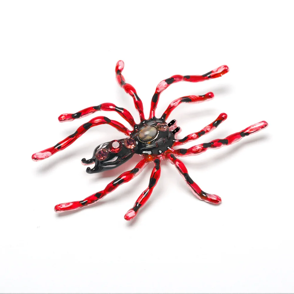 Animal Spider Enamel Brooch Insect Rhinestone Lapel Pin Unisex Clothes Button Metal Jewelry Boyfriend Gifts