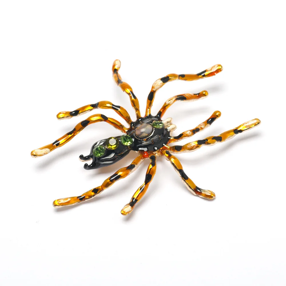 Animal Spider Enamel Brooch Insect Rhinestone Lapel Pin Unisex Clothes Button Metal Jewelry Boyfriend Gifts