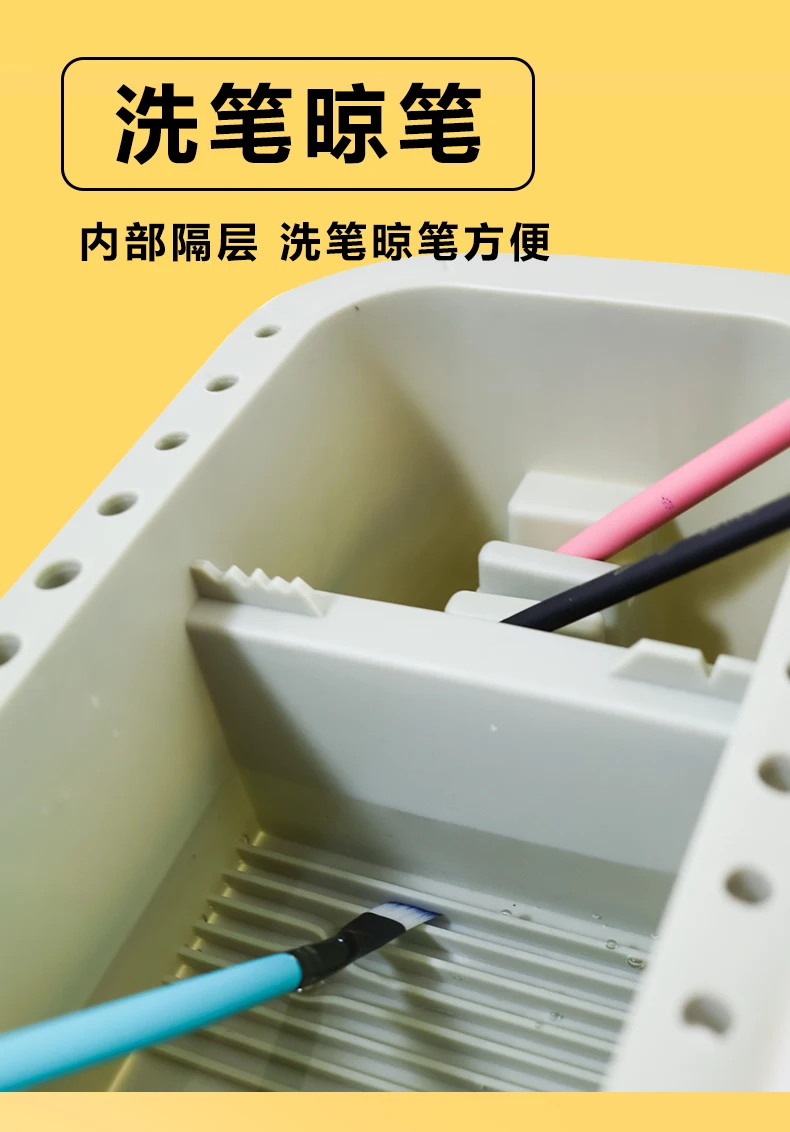 Multi-Use Paint Brush Basin with Brushes Holder,Washer,Trays,Palette Box-Artist Cleaner Cup for Watercolor Oil Painting with Lid