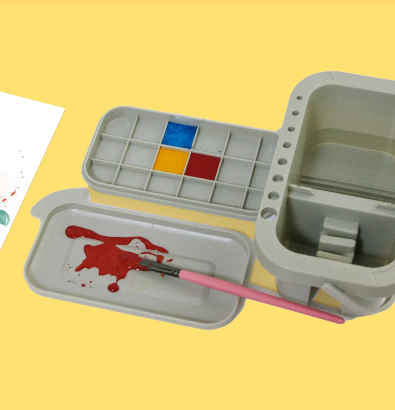 Multi-Use Paint Brush Basin with Brushes Holder,Washer,Trays,Palette Box-Artist Cleaner Cup for Watercolor Oil Painting with Lid