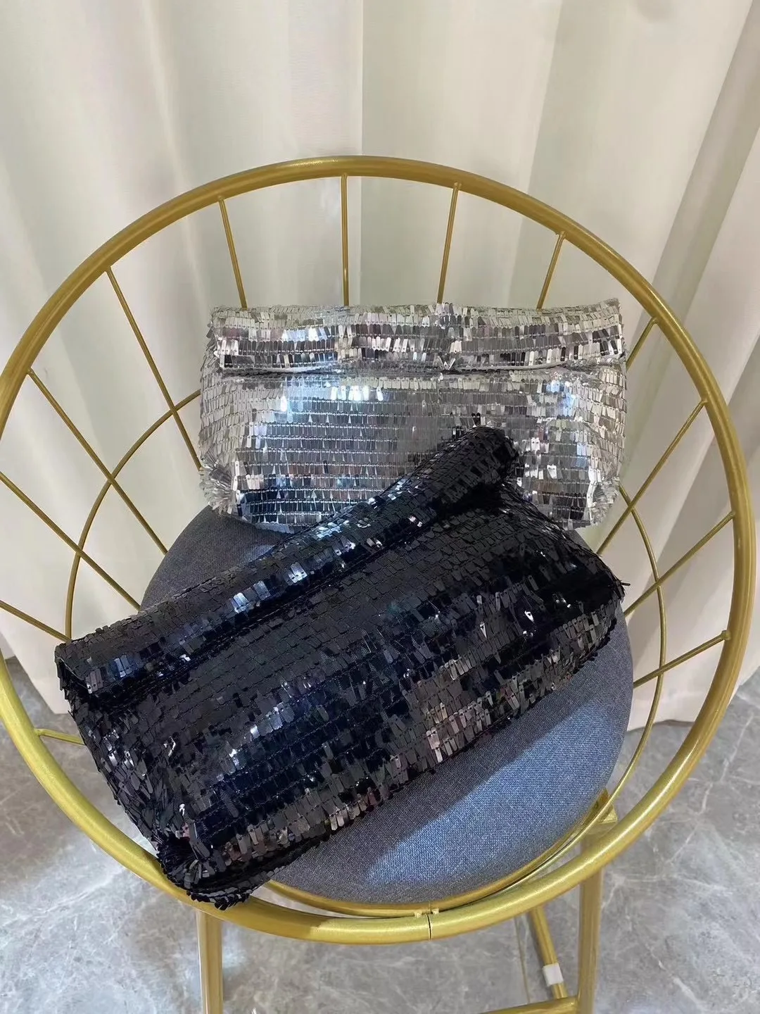 Women Silver Evening Clutch Bag Luxury Designer Shining Sequins Party Wedding Purse Fashion Trends Handbag Black Metal Wallet