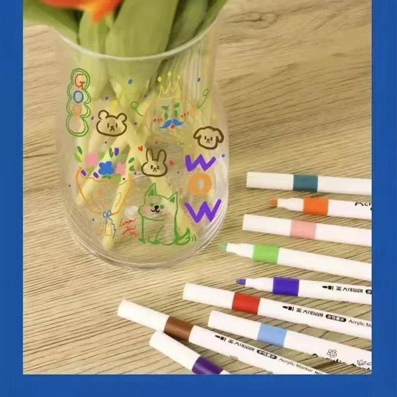 12-60 Colors Acrylic Markers Pen Set Paint Art Marker Soft Tip Pen for Children Stone Paint Ceramic Glass Wood Fabric Painting