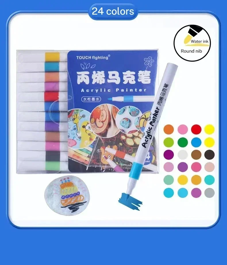 12-60 Colors Acrylic Markers Pen Set Paint Art Marker Soft Tip Pen for Children Stone Paint Ceramic Glass Wood Fabric Painting