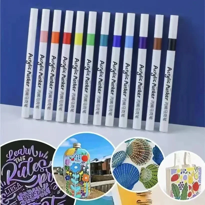 12-60 Colors Acrylic Markers Pen Set Paint Art Marker Soft Tip Pen for Children Stone Paint Ceramic Glass Wood Fabric Painting