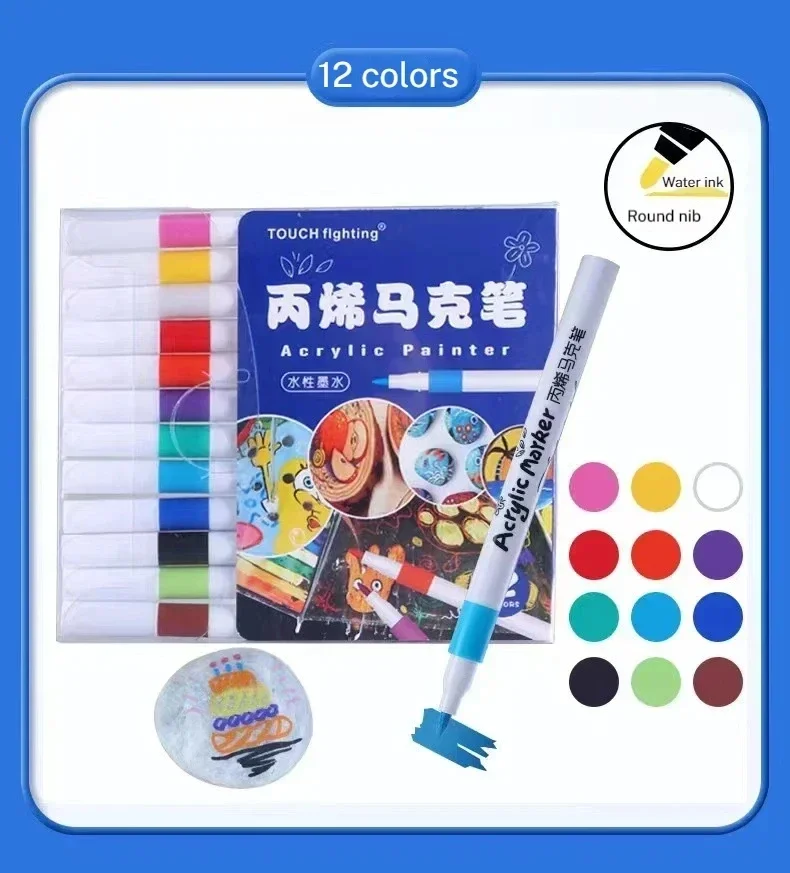 12-60 Colors Acrylic Markers Pen Set Paint Art Marker Soft Tip Pen for Children Stone Paint Ceramic Glass Wood Fabric Painting