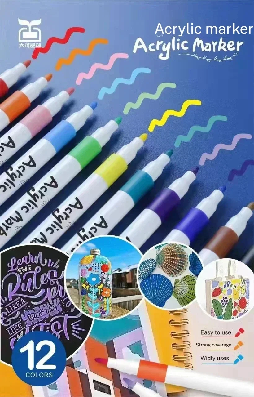 12-60 Colors Acrylic Markers Pen Set Paint Art Marker Soft Tip Pen for Children Stone Paint Ceramic Glass Wood Fabric Painting