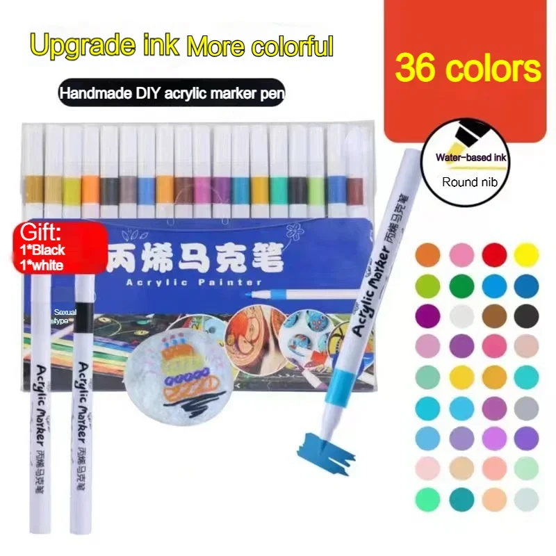 12-60 Colors Acrylic Markers Pen Set Paint Art Marker Soft Tip Pen for Children Stone Paint Ceramic Glass Wood Fabric Painting