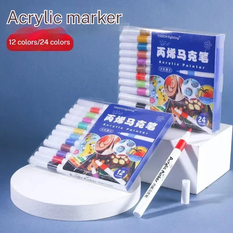 12-60 Colors Acrylic Markers Pen Set Paint Art Marker Soft Tip Pen for Children Stone Paint Ceramic Glass Wood Fabric Painting