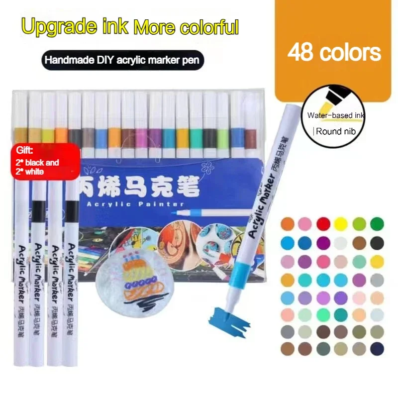 12-60 Colors Acrylic Markers Pen Set Paint Art Marker Soft Tip Pen for Children Stone Paint Ceramic Glass Wood Fabric Painting