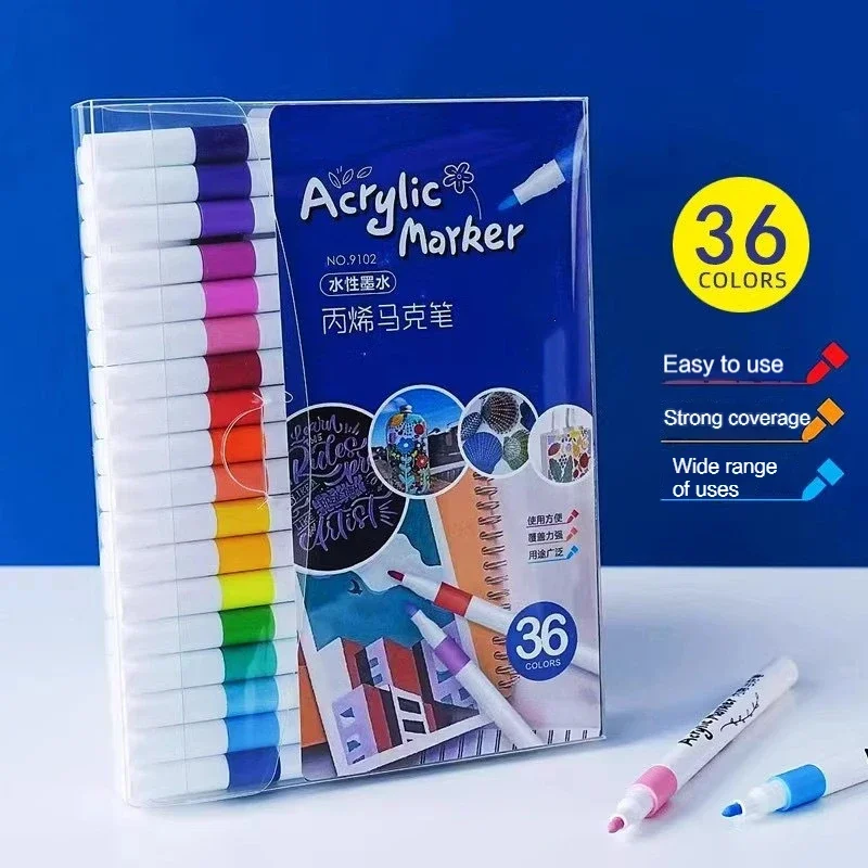 12-60 Colors Acrylic Markers Pen Set Paint Art Marker Soft Tip Pen for Children Stone Paint Ceramic Glass Wood Fabric Painting