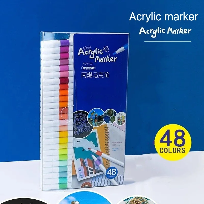 12-60 Colors Acrylic Markers Pen Set Paint Art Marker Soft Tip Pen for Children Stone Paint Ceramic Glass Wood Fabric Painting