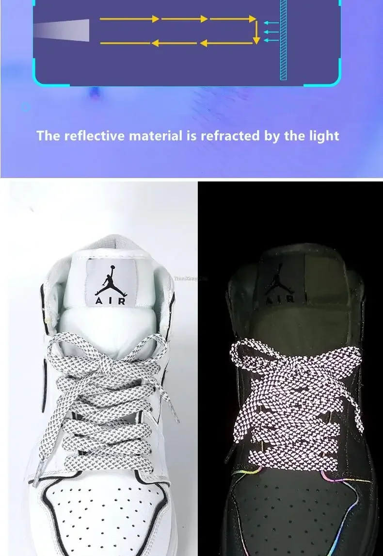 3M Reflective Flat Shoelaces for Sneakers Colorful Reflective Shoe Laces Luminous Shoelace 100/120/140/160CM Shoestrings 1 Pair