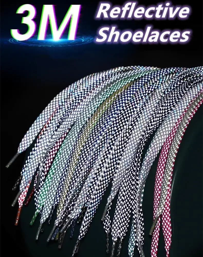 3M Reflective Flat Shoelaces for Sneakers Colorful Reflective Shoe Laces Luminous Shoelace 100/120/140/160CM Shoestrings 1 Pair
