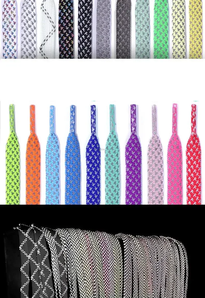 3M Reflective Flat Shoelaces for Sneakers Colorful Reflective Shoe Laces Luminous Shoelace 100/120/140/160CM Shoestrings 1 Pair