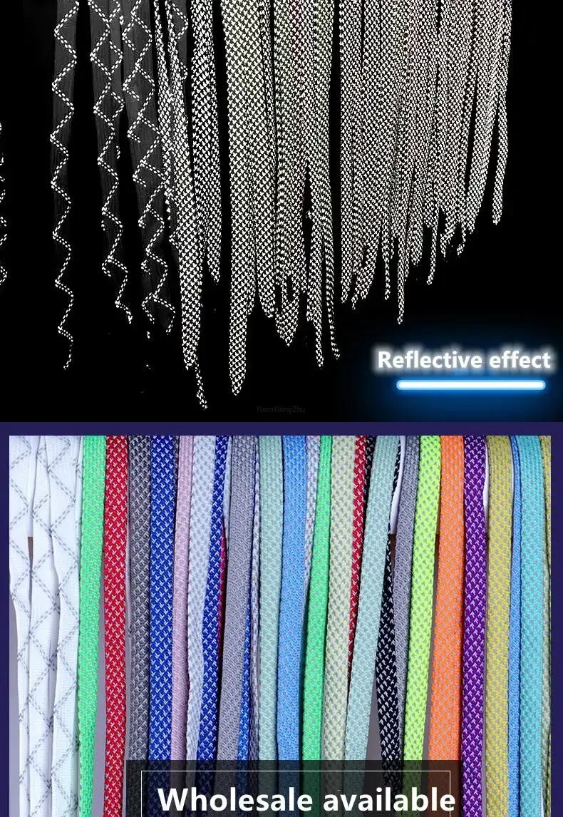 3M Reflective Flat Shoelaces for Sneakers Colorful Reflective Shoe Laces Luminous Shoelace 100/120/140/160CM Shoestrings 1 Pair