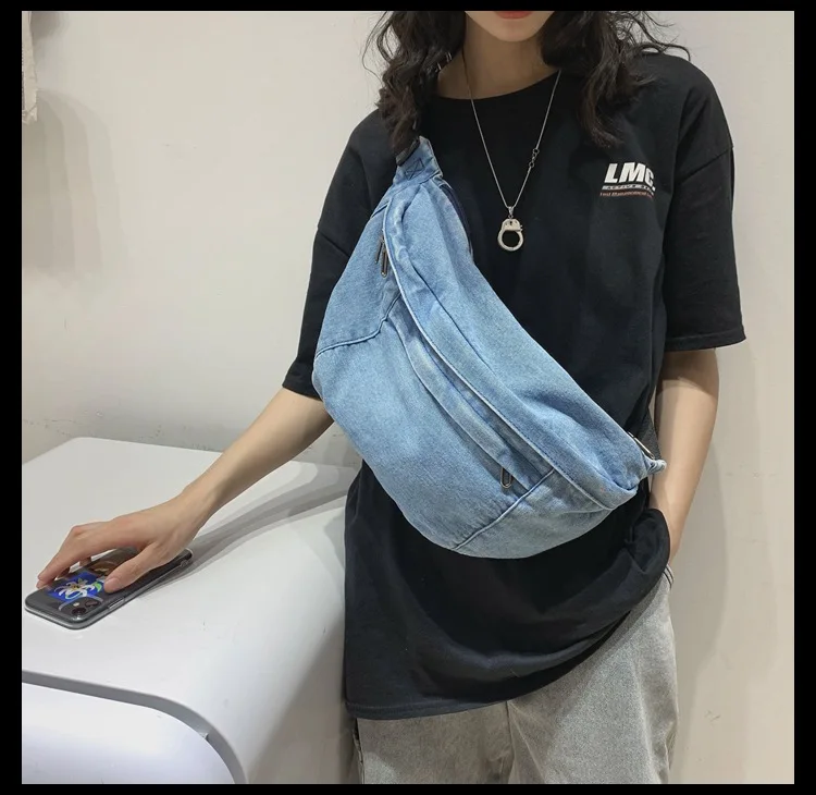 High quality Denim Waist Bag College Style Crossbody Chest Pack Casual Street Fanny Pack Unisex Shoulder Bag Teenager Chest Bags