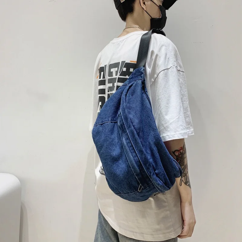 High quality Denim Waist Bag College Style Crossbody Chest Pack Casual Street Fanny Pack Unisex Shoulder Bag Teenager Chest Bags