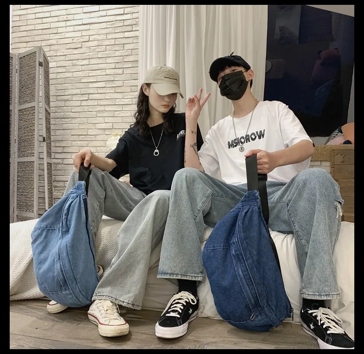 High quality Denim Waist Bag College Style Crossbody Chest Pack Casual Street Fanny Pack Unisex Shoulder Bag Teenager Chest Bags
