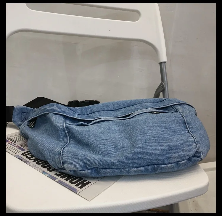 High quality Denim Waist Bag College Style Crossbody Chest Pack Casual Street Fanny Pack Unisex Shoulder Bag Teenager Chest Bags
