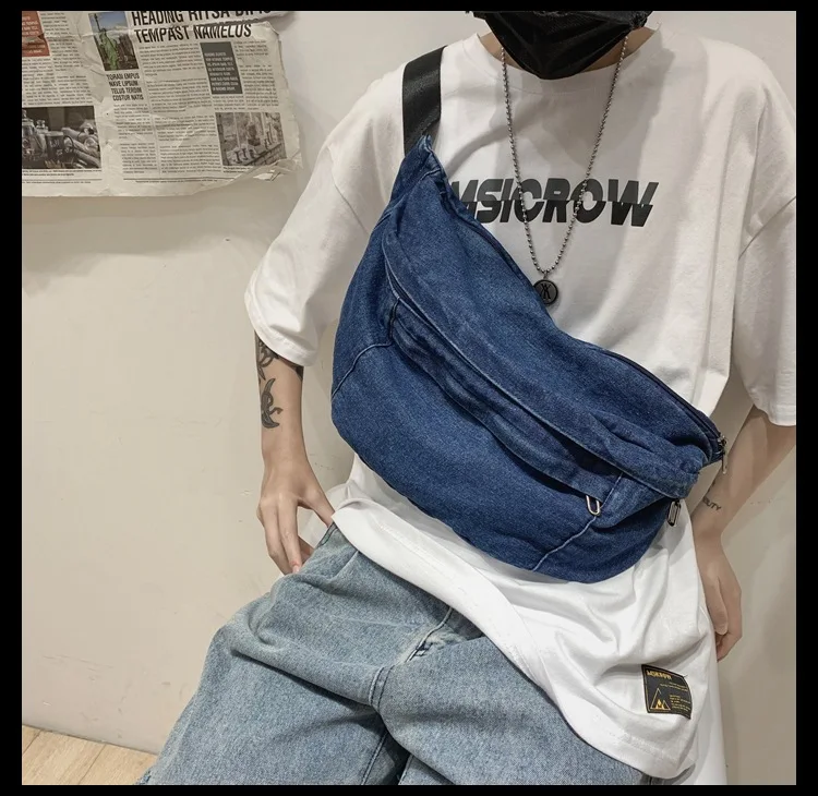 High quality Denim Waist Bag College Style Crossbody Chest Pack Casual Street Fanny Pack Unisex Shoulder Bag Teenager Chest Bags