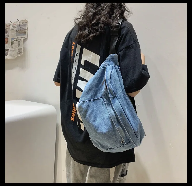High quality Denim Waist Bag College Style Crossbody Chest Pack Casual Street Fanny Pack Unisex Shoulder Bag Teenager Chest Bags