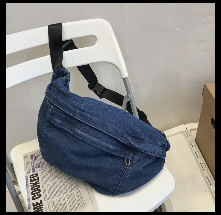 High quality Denim Waist Bag College Style Crossbody Chest Pack Casual Street Fanny Pack Unisex Shoulder Bag Teenager Chest Bags