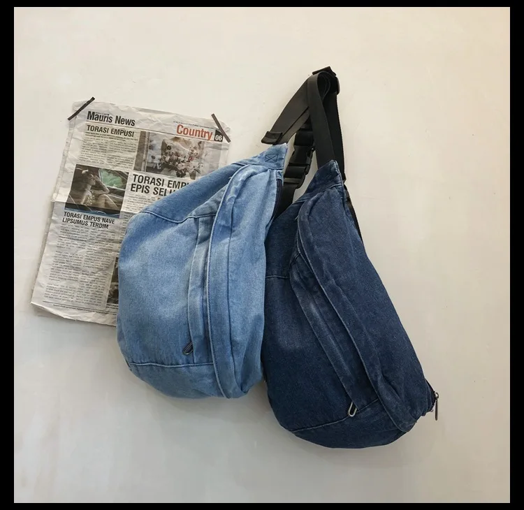 High quality Denim Waist Bag College Style Crossbody Chest Pack Casual Street Fanny Pack Unisex Shoulder Bag Teenager Chest Bags