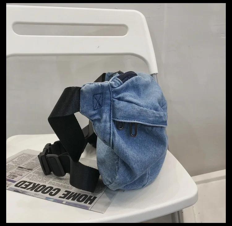 High quality Denim Waist Bag College Style Crossbody Chest Pack Casual Street Fanny Pack Unisex Shoulder Bag Teenager Chest Bags