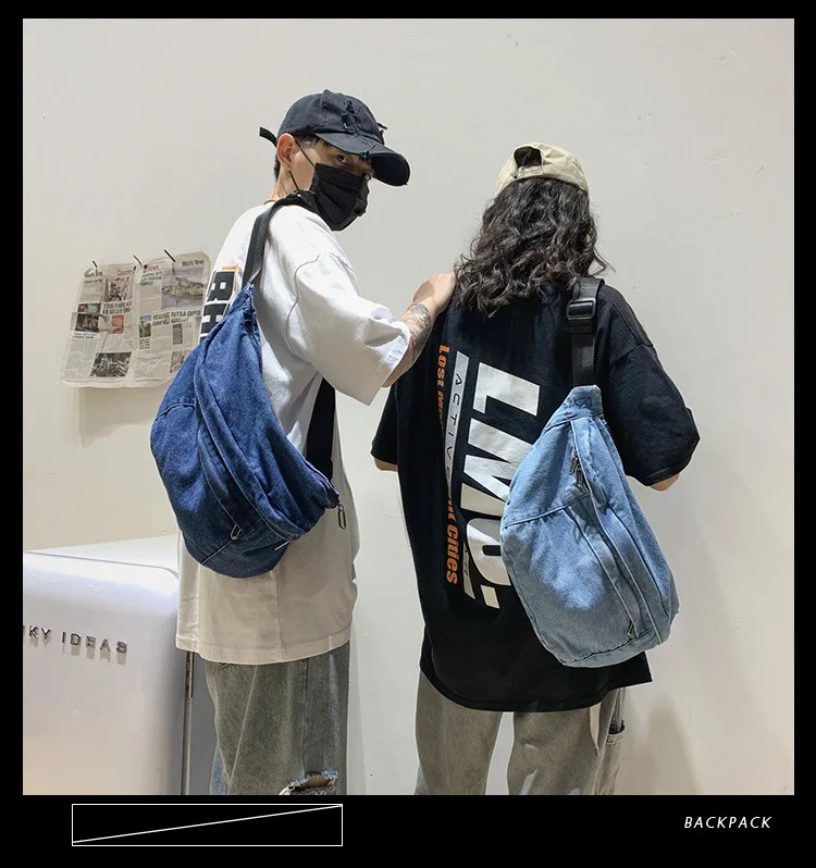 High quality Denim Waist Bag College Style Crossbody Chest Pack Casual Street Fanny Pack Unisex Shoulder Bag Teenager Chest Bags