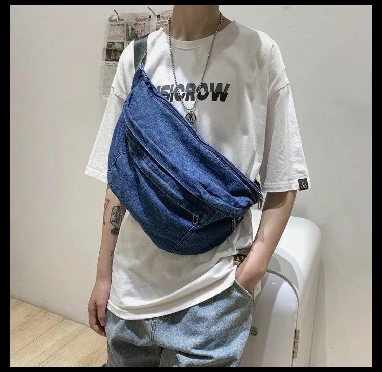 High quality Denim Waist Bag College Style Crossbody Chest Pack Casual Street Fanny Pack Unisex Shoulder Bag Teenager Chest Bags