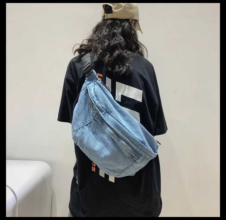 High quality Denim Waist Bag College Style Crossbody Chest Pack Casual Street Fanny Pack Unisex Shoulder Bag Teenager Chest Bags