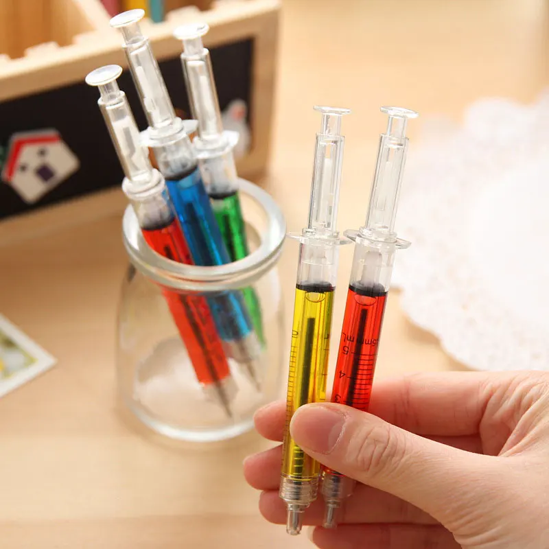 24Pcs Novelty Lifelike Syringe Pen Peculiar Shape Cute Stationery Ballpoint Pens Bullet 5mm Children Gift Prizes Ballpen