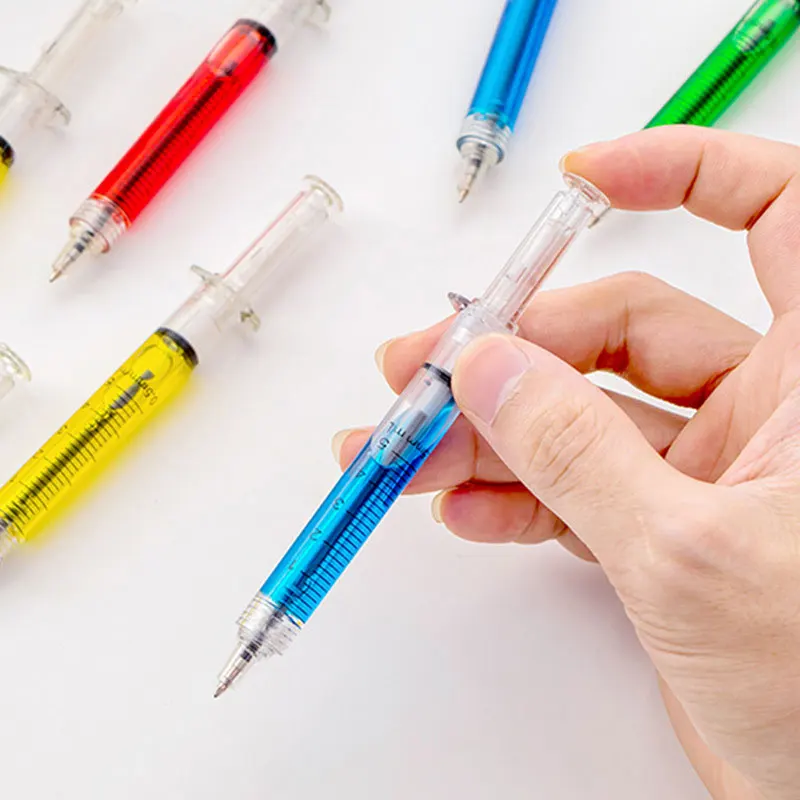 24Pcs Novelty Lifelike Syringe Pen Peculiar Shape Cute Stationery Ballpoint Pens Bullet 5mm Children Gift Prizes Ballpen