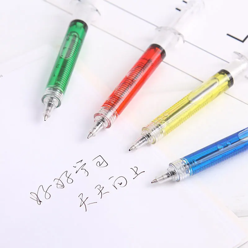24Pcs Novelty Lifelike Syringe Pen Peculiar Shape Cute Stationery Ballpoint Pens Bullet 5mm Children Gift Prizes Ballpen
