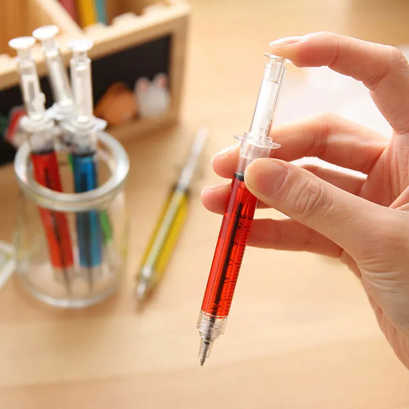 24Pcs Novelty Lifelike Syringe Pen Peculiar Shape Cute Stationery Ballpoint Pens Bullet 5mm Children Gift Prizes Ballpen
